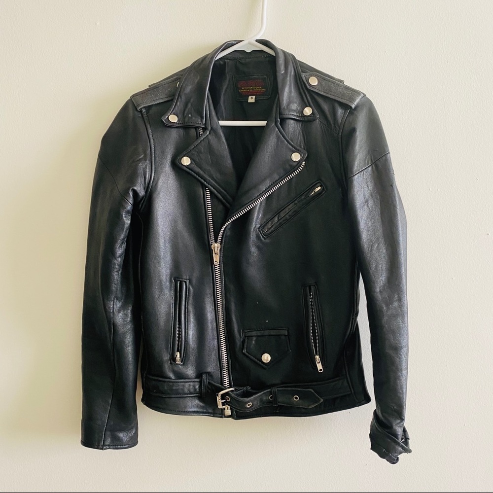 Pelechecoco pieced leather moto jacket